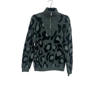 NWT RD Style Conscious $89 Wool Blend M Gray Black Animal Print Sweater